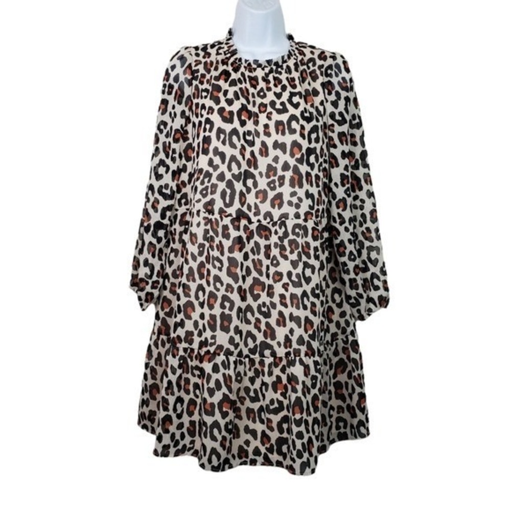 Loft Womens Long Sleeve Leopard Animal Print Chiffon Shift Dress Size SP NWT